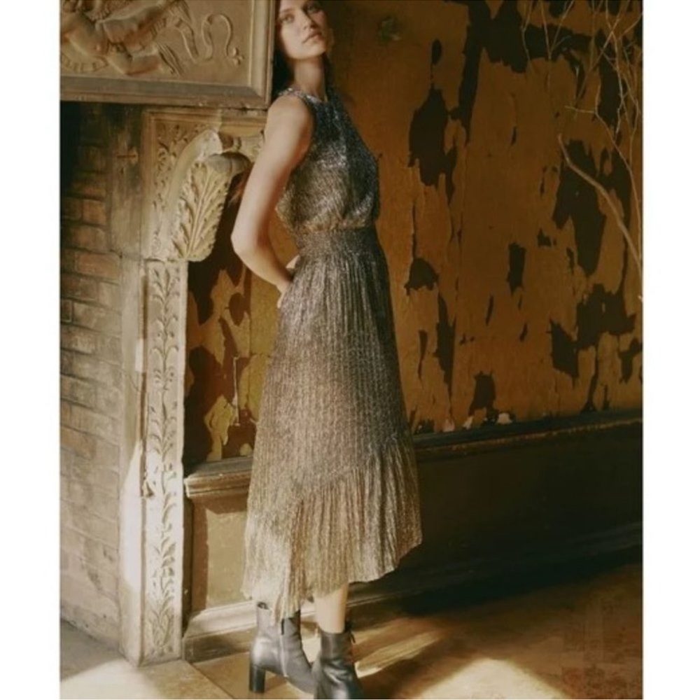 Banana Republic Metallic High Low Hem Midi Dress Size 14